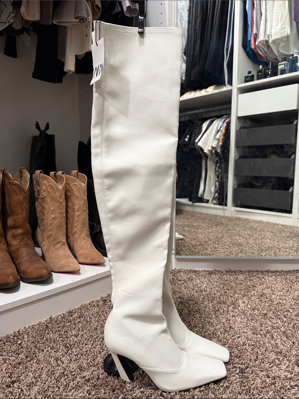 White Over-the-Knee Block Heel Boots